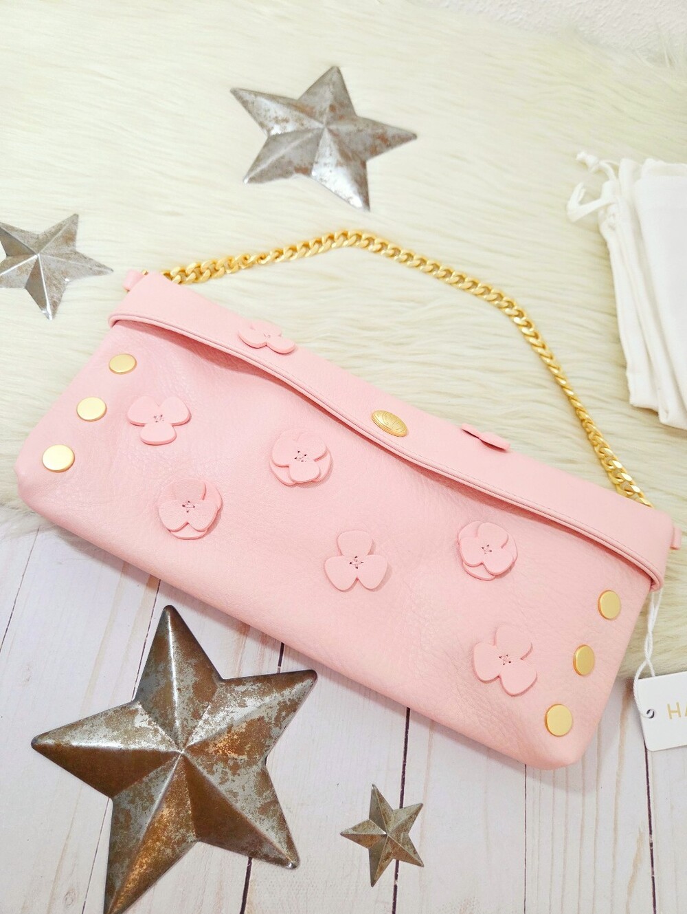 Hammitt Invitation Brushed Gold Floral Clutch bag Flamingo pink pastel new NWT - Picture 2 of 8